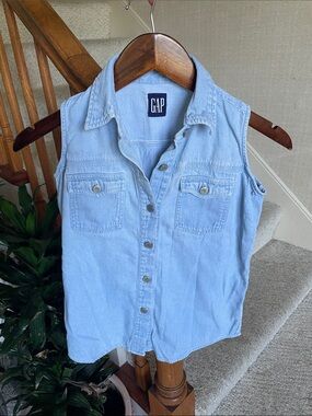 GAP Light Blue Denim Sleeveless Button-Up Shirt